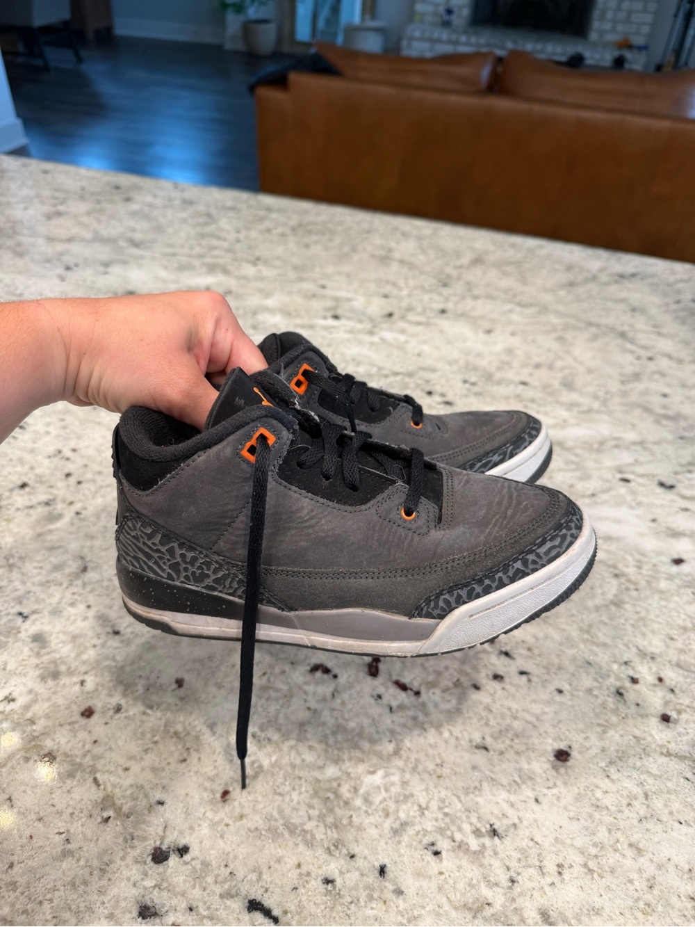 Kids Gray and Black Athletic Sneakers with Orange Accents